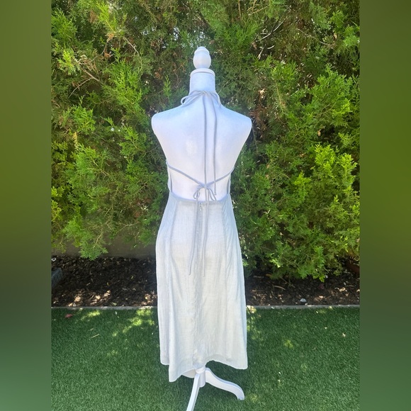 Lush Blue Halter Button Midi Sun Dress Resort Wear - Picture 5 of 6